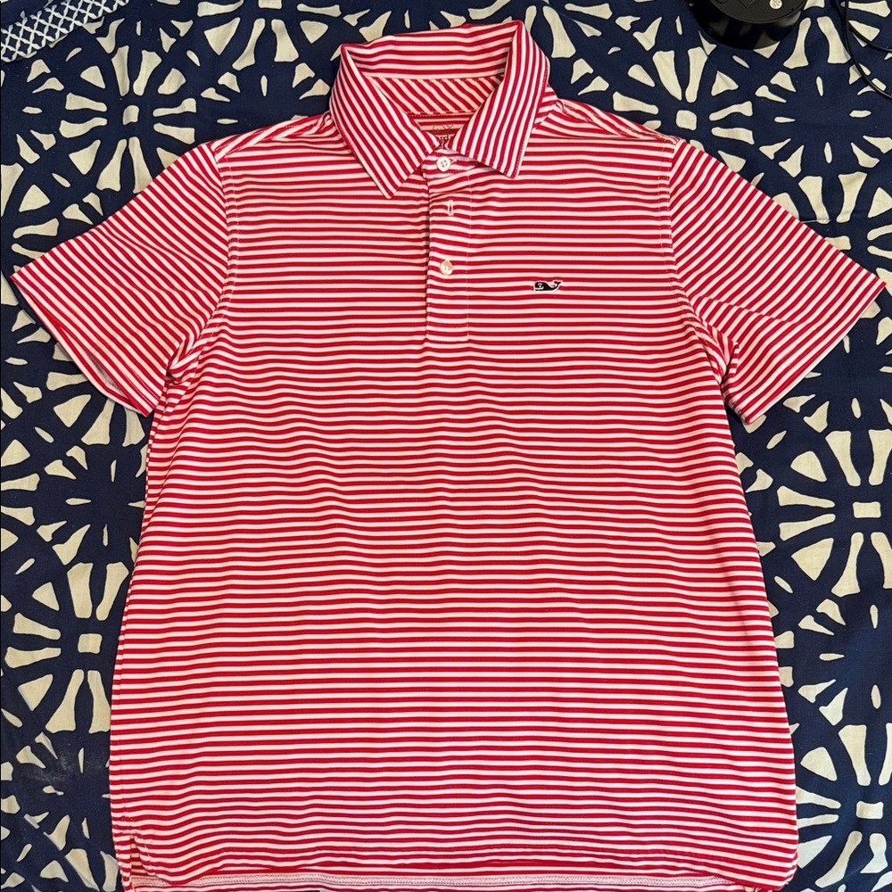Vineyard Vines Boys Santaky Red & White Striped Polo Shirt